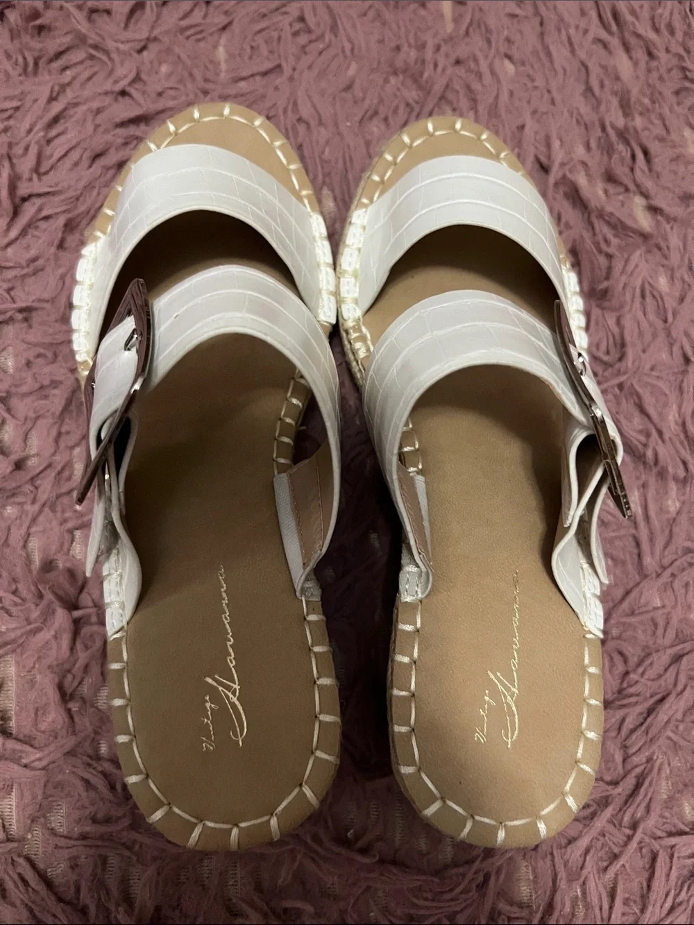 Vintage Havana White Espadrille Platform Slide Sandals with Buckle